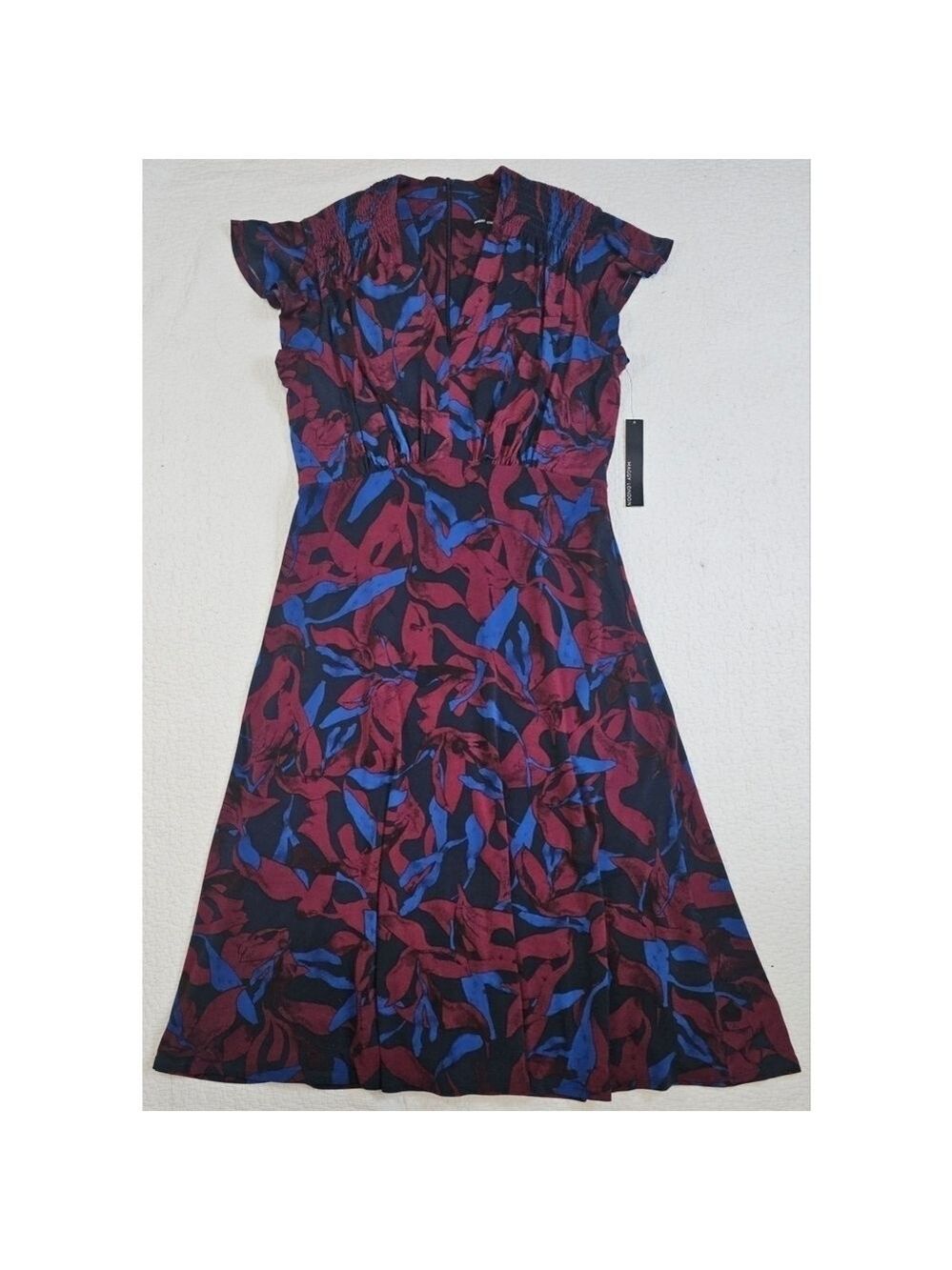 NWT Maggy London Navy Raspberry Ruffle Sleeve Maxi Dress